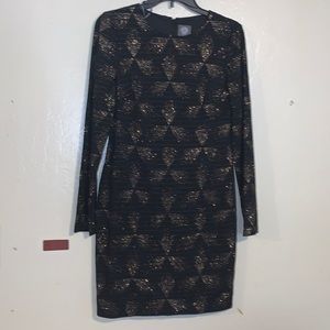 Vince Camuto Long Sleeve Black Shimmer Dress